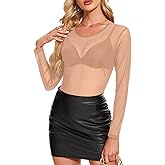 MAYSTEPPE Women's Mesh Top Long Sleeve Sheer See Through Shirt, Sexy Translucent Blouse for Party, Night Out, Casual Wear