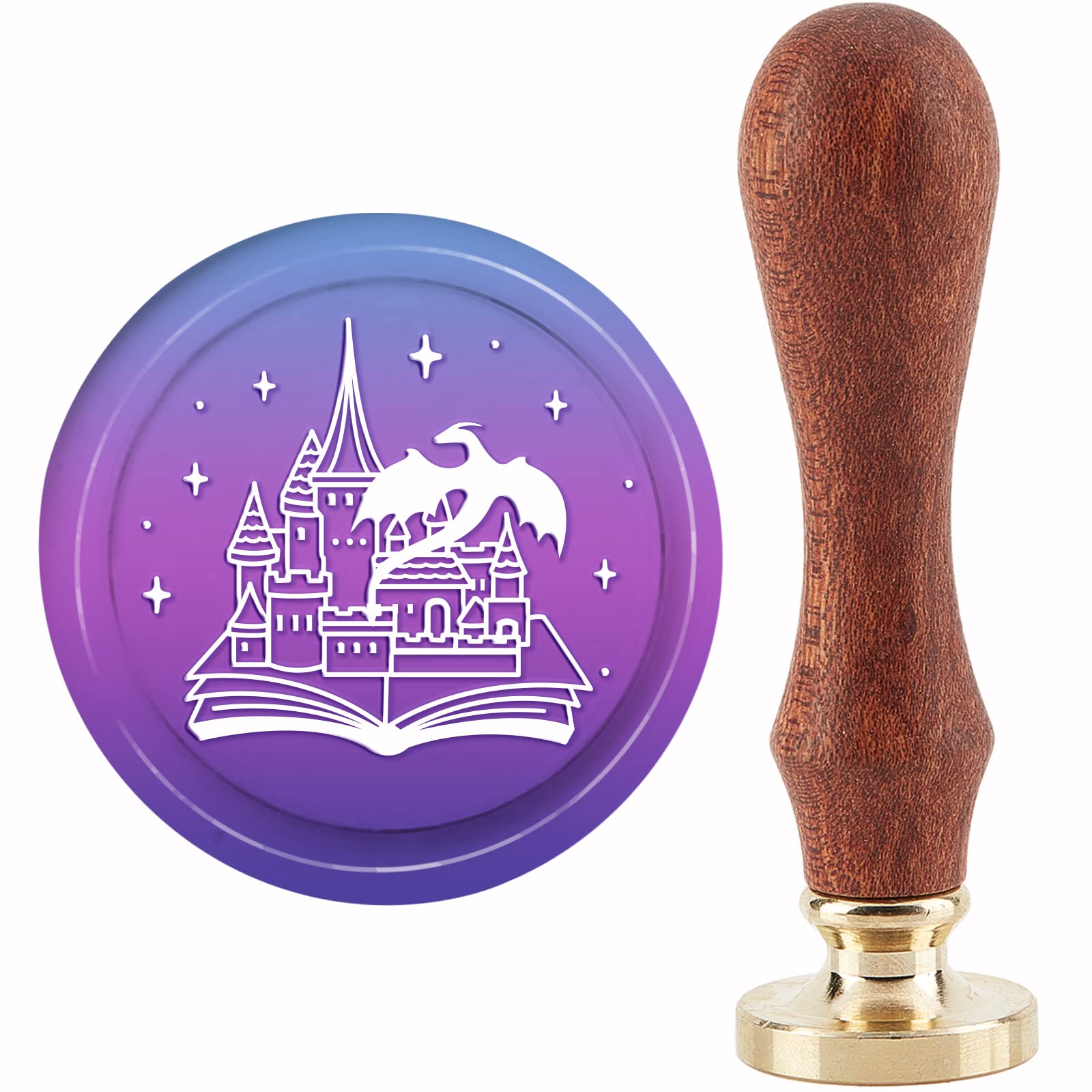 CRASPIRE Castle Wax Seal Stamp Flying Dragon Vintage Sealing Wax Stamps Book Star 30mm Removable Brass Head with Wood Handle for Wedding Invitations Envelopes Halloween Christmas Thanksgiving Packing