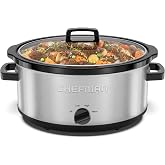 Chefman Slow Cooker 7 Quart, Large Family Size Slow Cooker with Low, High &amp; Warm Settings, Removable Ceramic Crock, Tempered Glass Lid, Dishwasher-Safe for Easy Cleanup, Stainless Steel
