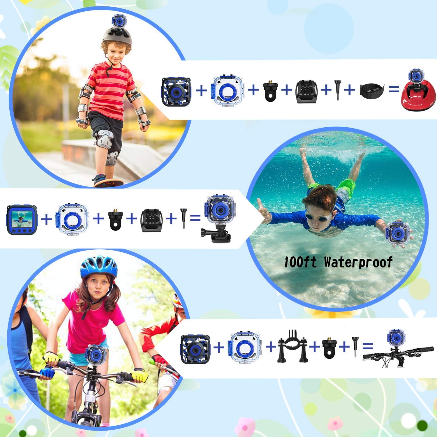 DROGRACE Children Kids Camera Waterproof Digital Video HD Action Camera 1080P Sports Camera Camcorder DV for Boys Birthday Holiday Gift Learn Camera Toy 1.77\'\' LCD Screen (Navy Blue)