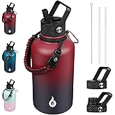 BJPKPK Half Gallon Insulated Water Bottles with 3 Lids and Paracord Strap, 64oz Large, Stainless Steel Water Bottles with Straw Lid, Half Gallon Water Jug,Charming Red