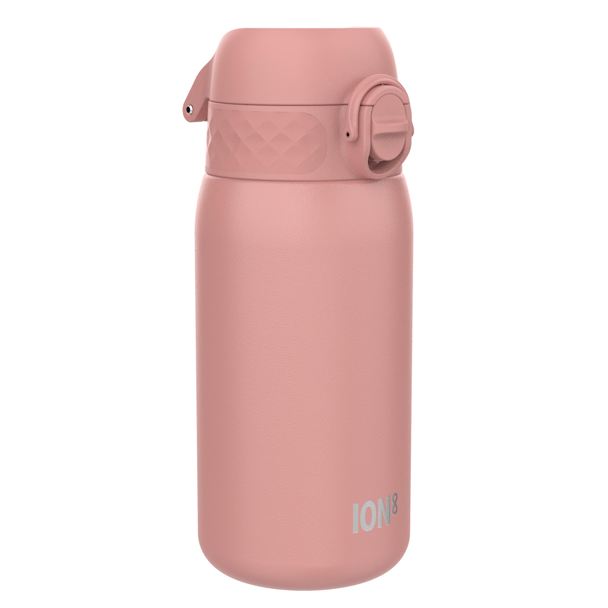 ION8 Lightweight Steel Kids Water Bottle, 400ml/13oz, Non-Insulated, Leak Proof, Easy to Open, Secure Lock, Dishwasher Safe, Fits Cup Holders, Carry Handle, Metal Water Bottle, Ash Rose Pink — image 1