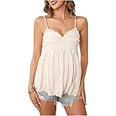 MakeMeChic Women's Maternity Summer Tank Tops Spaghetti Strap Ruffle Hem Sleeveless Pregnancy Camisole