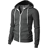 H2H Men's Zip Up Hoodie Lightweight Long Sleeve Basic Slim Fit Cotton SweatShirt with Pocket