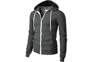 H2H Men's Zip Up Hoodie Lightweight Long Sleeve Basic Slim Fit Cotton SweatShirt with Pocket
