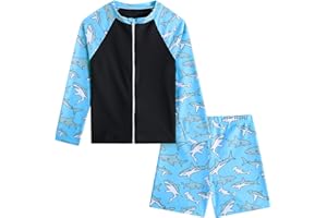 SunFocus Boys Zipper Rash Guard Sets UPF 50+ with Short 3-9 Years