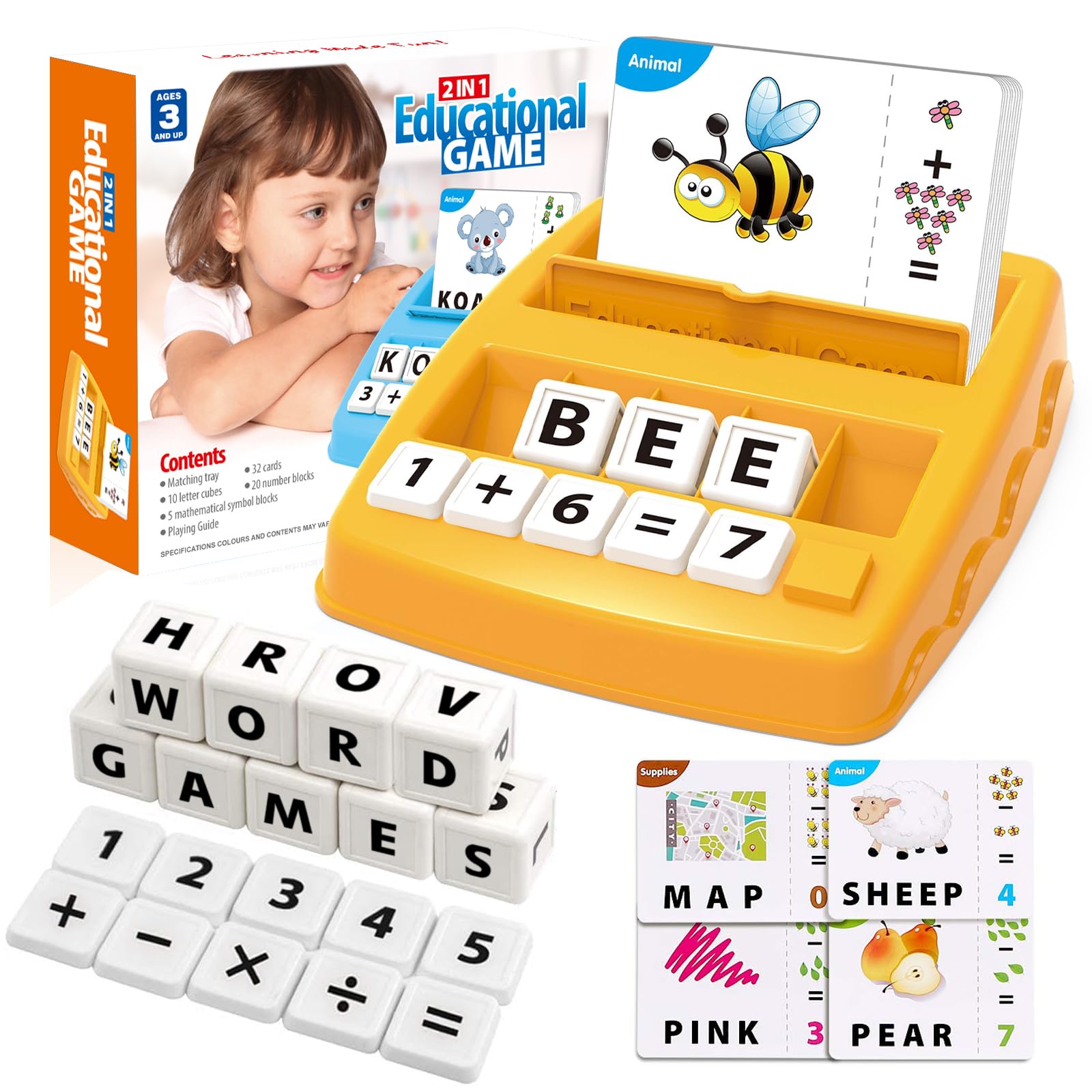 Pup Go Letter Game, Spelling Word Games, Educational Early Learning Toys for 3 4 5 6 7 8 Year Old Kids, Pre School Toys Number Games Gifts for Boys Girls (Yellow)
