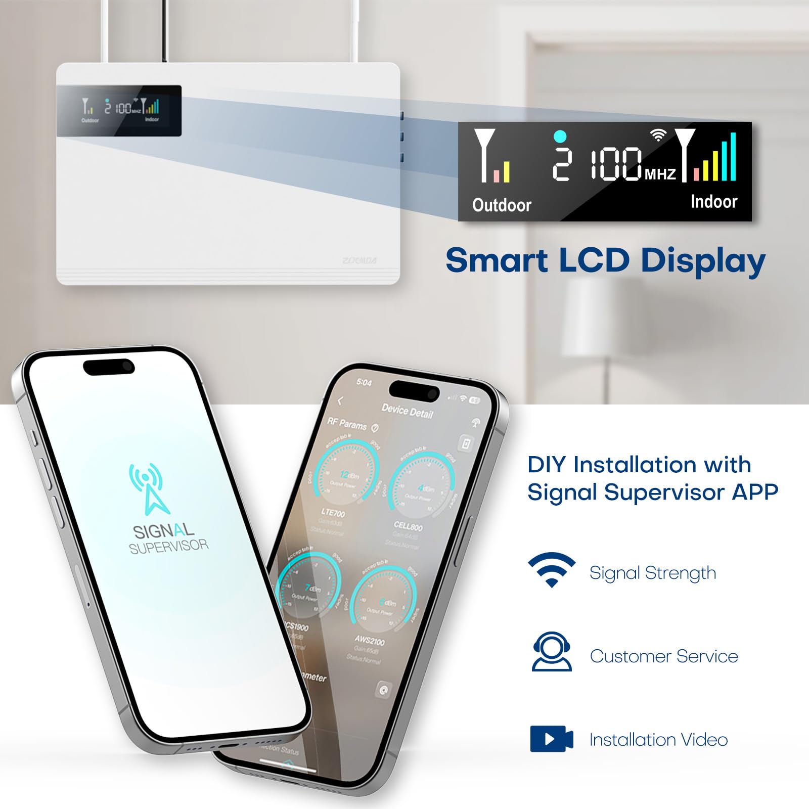 Cell Phone Signal Booster for Home and Office Up to 5500 sq ft Boost 5G 4G LTE for All US Carriers - Verizon AT&T T-Mobile & More, Cell Phone Booster with LCD & APP Service FCC Approved
