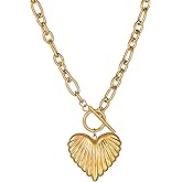 immerFancy Gold Heart Charm Necklace for Women, Trendy Dainty Chunky Mom 1111 Heart Toggle Statement Thick Paperclip Chain Choker Necklaces Mothers Birthday Jewelry Gift