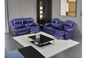 Dekmxas Recliner Sofa Set Living Room Furniture Sets Vegan Leather Sofa and Loveseat Set Manual Reclining Sofa Set with Cup Holders/Storage Console for Living Room/Rv Car (Purple Blue, Sofa+Loveseat)