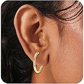Gold Hoop Earrings for Women Sterling Silver Post,18K Real Gold Plated Handmade Earrings for Women Teen Girls Birthday Anniversary