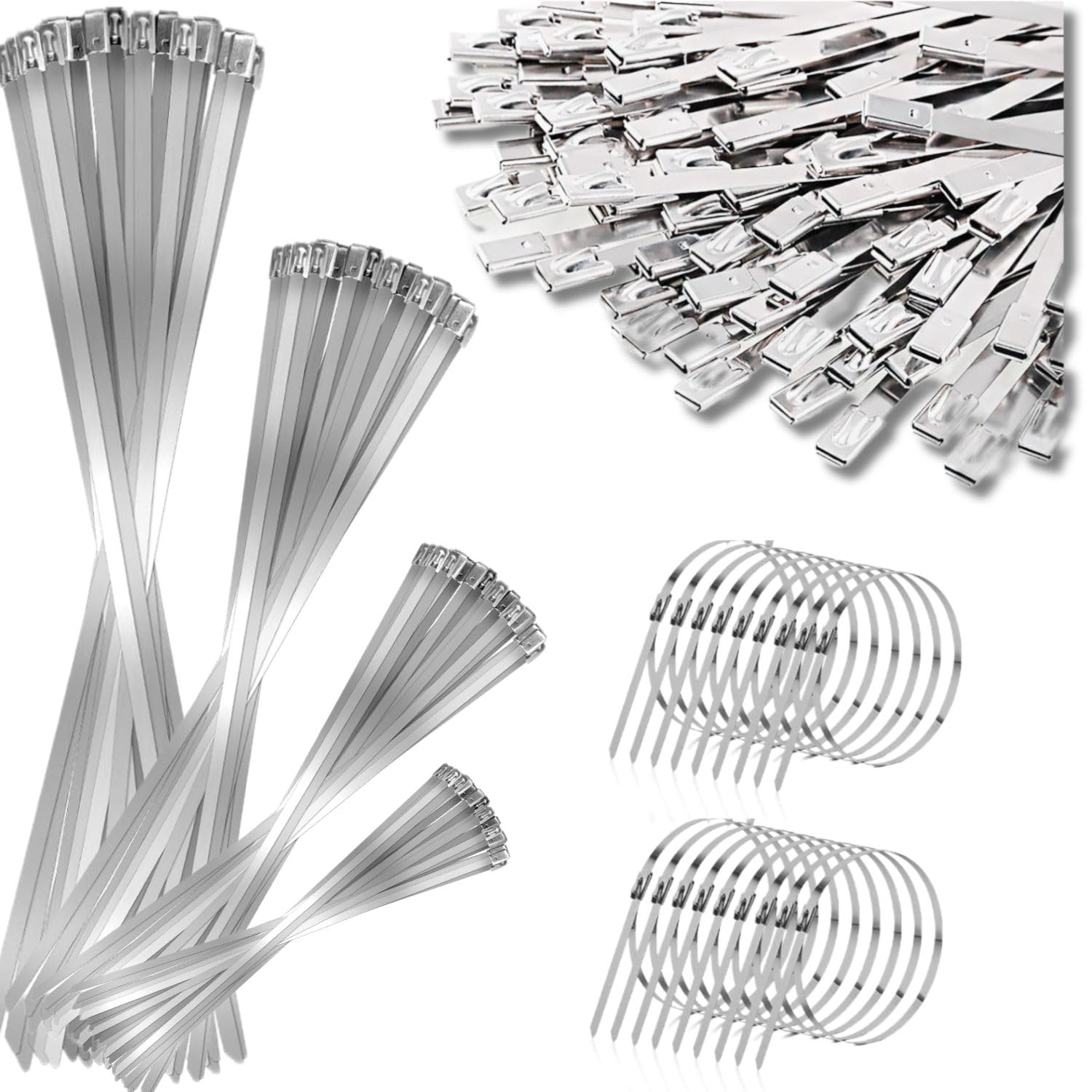 Goethe Garden Metal Cable Ties,150Pcs Stainless Steel Zip Ties,Stainless Steel Ties,Cable Ties Heavy Duty,4 Sizes of 300/250/200/150mm Metal Zip Ties,for Binding Tie,Garden Repair
