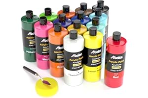 ABEIER Large Bulk Acrylic Paint Set, 15 Colors (473 ml/16 fl oz), Matte Finish, Rich Pigments, Non-Toxic Paints for Painting on Canvas Crafts Wood Ceramic, Ideal for Beginners and Students