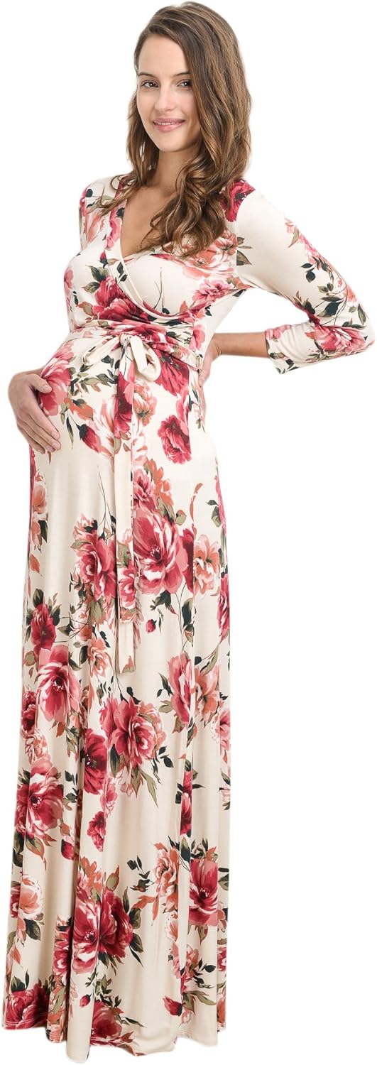 HELLO MIZ Women's Maternity Maxi Dress with Waist Belt at  Women’s Clothing store