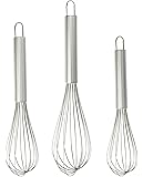 Philonext Stainless Steel Kitchen Whisk, Balloon Wire Whisk, Egg Frother, Milk Beater, Kitchen Utensil for Blending Whisking Beating Stirring, Set of 3 8inch+10inch+12inch