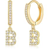 SANNYRA Initial Hoop Earrings for Women, 14K Gold Silver Rose Gold Plated CZ Letter Hypoallergenic Stud Earring Gifts