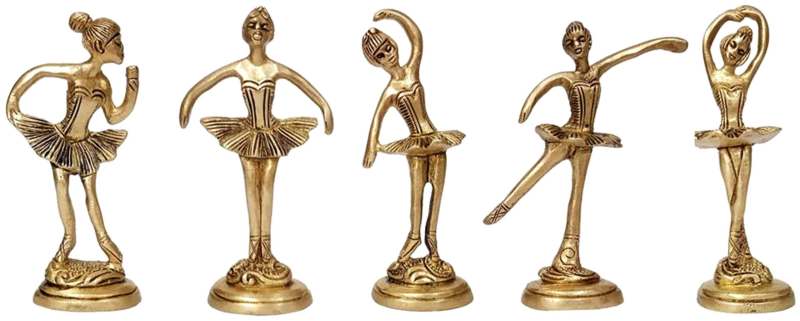 Purpledip Brass Statues Ballet Dancing Girl: Ballerina Set In 5 Poses (12264)