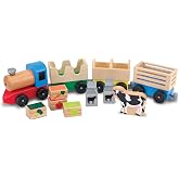Melissa &amp; Doug Wooden Farm Train Set - Classic Wooden Toy (3 Linking Cars)