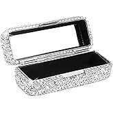HAKUNA Lipstick Case with Mirror,Rhinestone Crystal Lipstick Organizer Diamonds Lip Gloss Organizer Portable Travel Lipstick Organizer Makeup Cosmetic Storage Holder