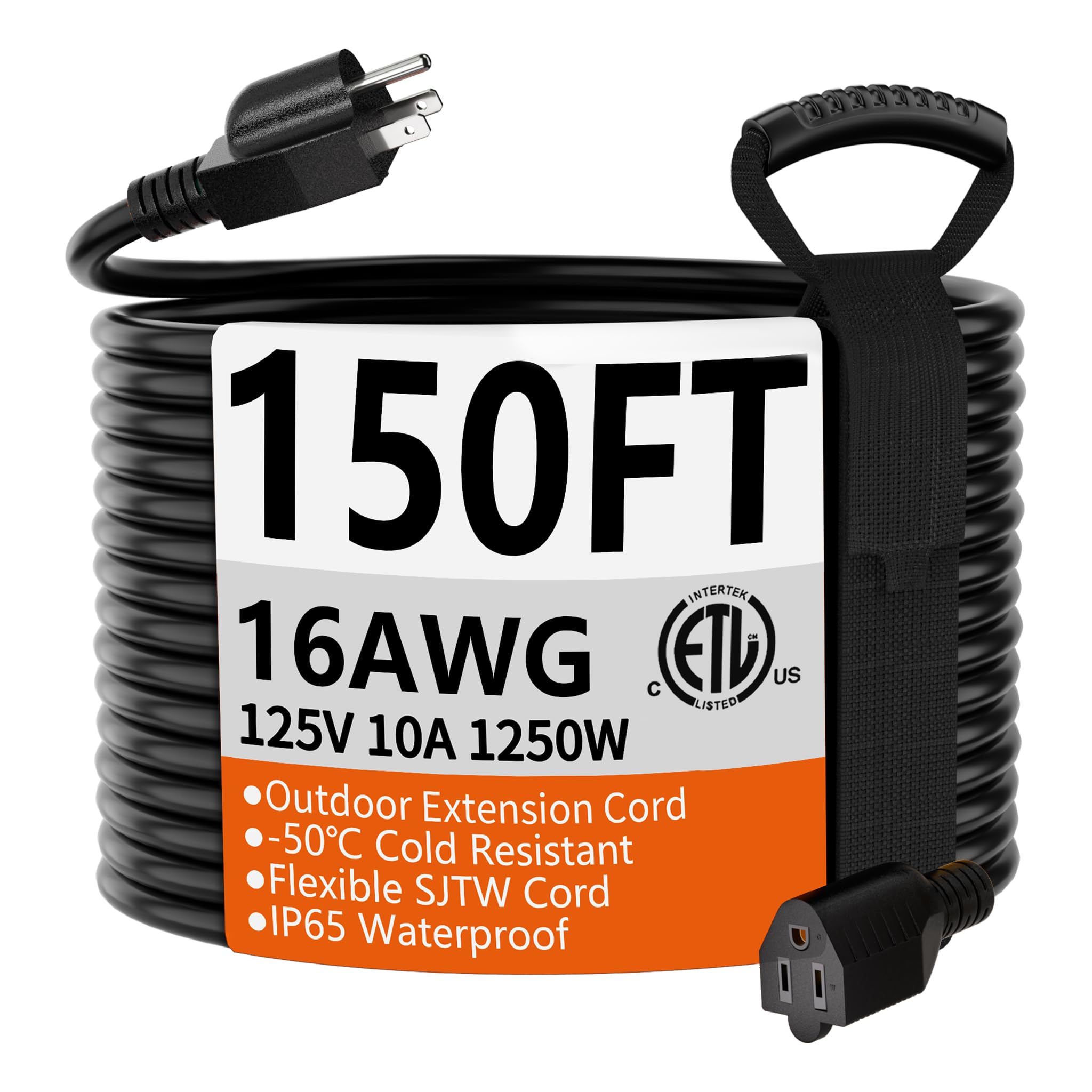 HUANCHAIN Verlängerungskabel 1,2 M – Wasserdicht, 16AWG, 10A/1250W, Gelb, Für Innen & Außen