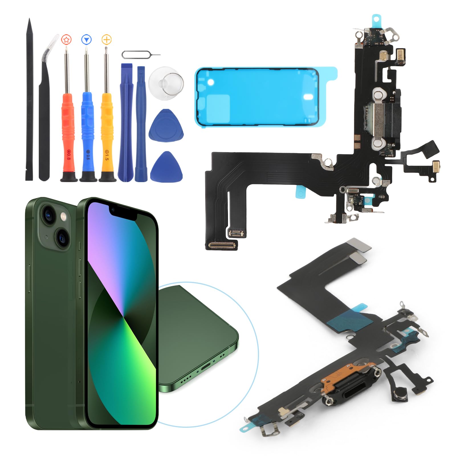 Photo 1 of YWLRONG Replacement for iPhone 13 Mini Charging Port Dock Connector for iPhone 13 Mini A2399 A2176 A2398 2400 Charging Port Replacement USB Charger Board Flex Cable Accessories with Repair Tools