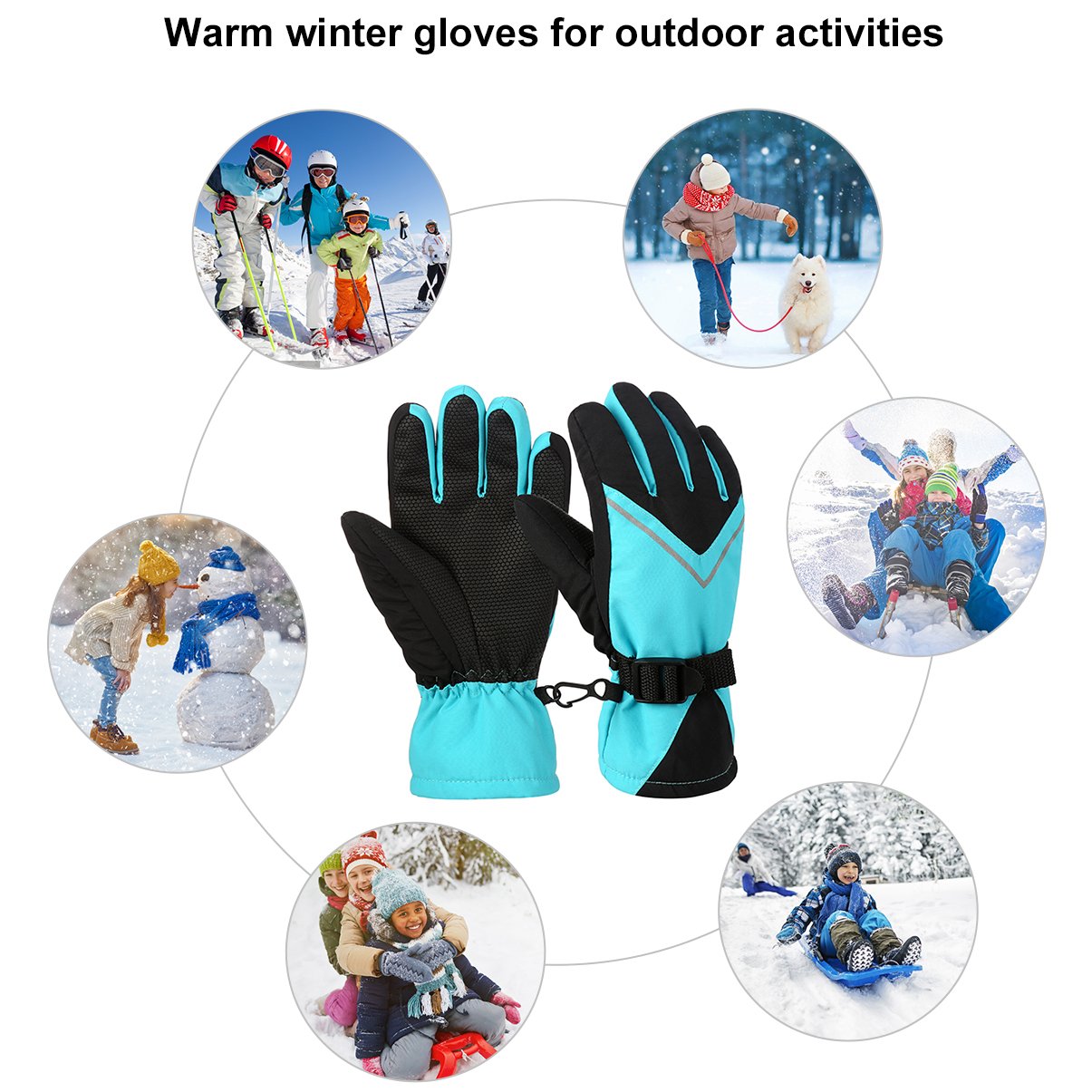 Vbiger Kinder Skihandschuhe Schnee Handschuhe Outdoor Sporthandschuhe with Anti-Rutsch Plam Winddicht Wasserdicht Warme Winter Handschuhe for 6-14 Jahre alt Junge und Mädchen