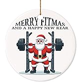 Decorlion Christmas Ornament - Merry Fitmas Ceramic Ornament, Funny Santa Gym Ceramic Tree Decor, Fitness for Gym Lovers, Bodybuilders, Weightlifters, Personal Trainers