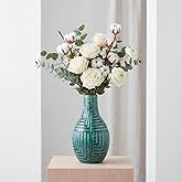 hjn Teal Hand-Glazed Ceramic Vase - 9.4" H Modern Decorative Centerpiece Vase for Fresh/Dried Flowers, Home Decor for Living Room Bookshelf Mantel | Wedding Housewarming Gift