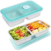 KOILLUXU 2 Pack Leakproof Reusable Stainless Steel Snack Containers with Lids - 2 Compartment Grab and Go Food Storage, Sealed Snack Boxes for School, Travel, Camping, Home