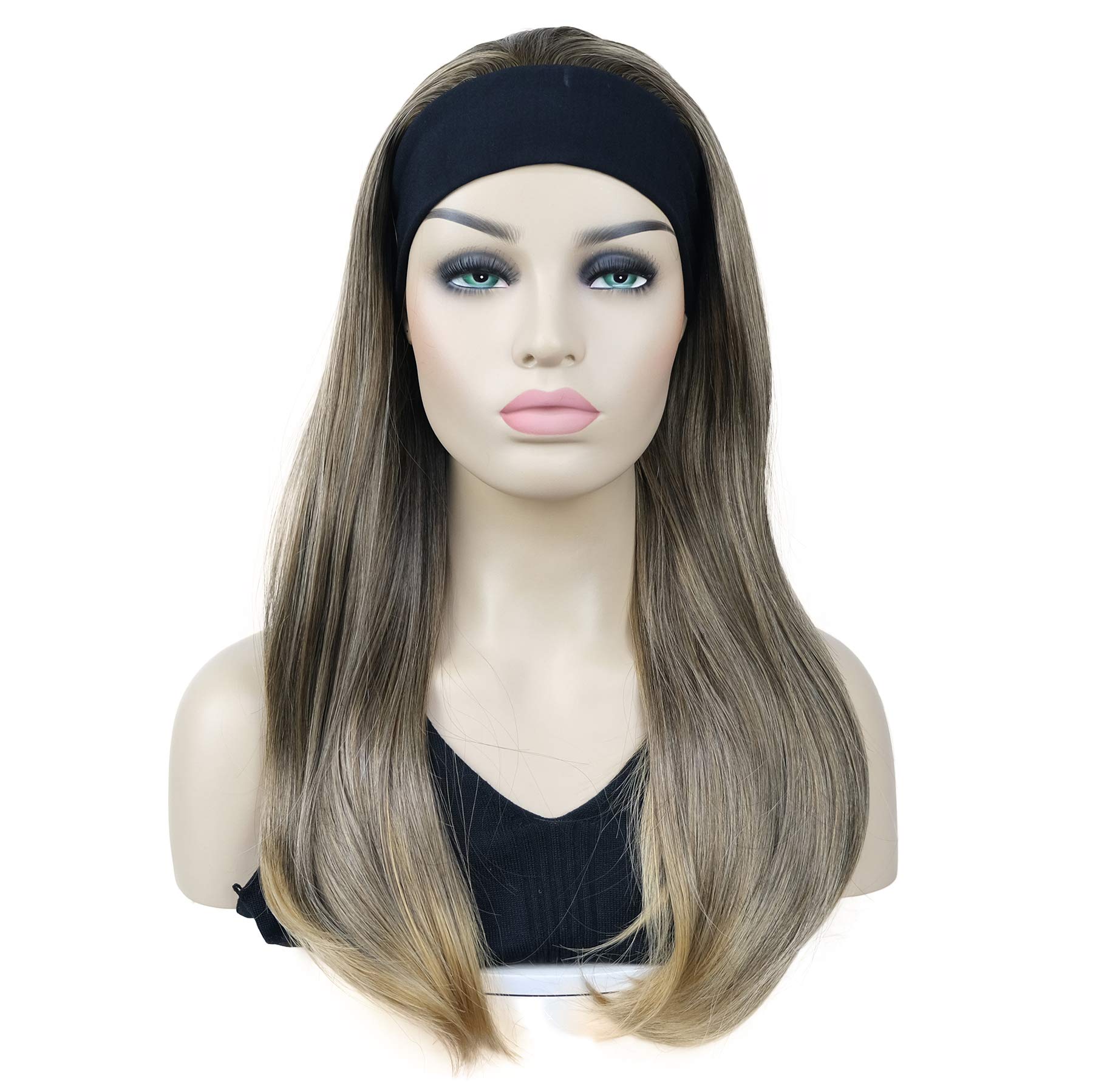Lydell Long 3/4 Women's wigs hairpiece Straight with Adjust Black Headband wig Synthetic Hair (6T24B)