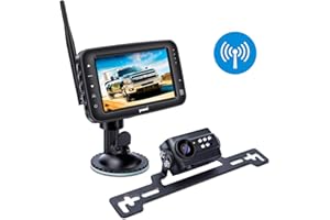 Wireless Backup Camera System, IP69 Waterproof Wireless License Plate Rear View Camera, Night Vision and 4.3 inch Wireless Mo