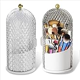360 Rotating Makeup Brush Holder Organizer With Lid - Multifunctional Toothbrush Holder With Cover For Bathroom Countertop - Dustproof Storage For Make Up Brushes Toothbrush Toothpaste (White)