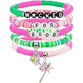Witch-Themed Beaded Stretch Bracelets, Crown and Hat Design, Pink and Green, Friendship Matching Set for Kids