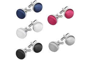 5 Pairs Classic Round Cufflinks for Men, Solid Color Cuff Button, Silky Tuxedo Shirt Cuff Links for Wedding, Business, Prom (