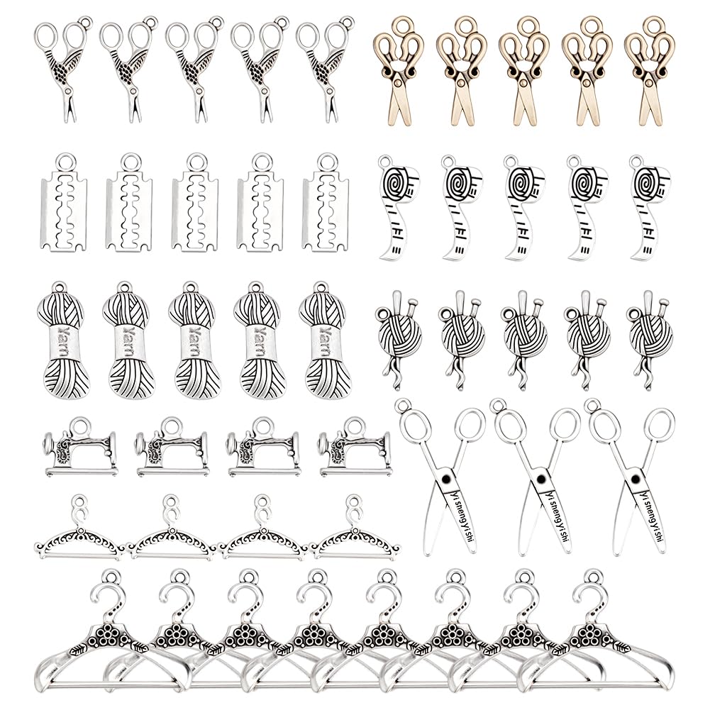PH PandaHall 10 Styles 100pcs Style Sewing Pendants Tibetan Antique Silver Alloy Scissor Hook Pendant Charms Word for Jewelry Making Jewelry Gift Earring Necklace Bracelet