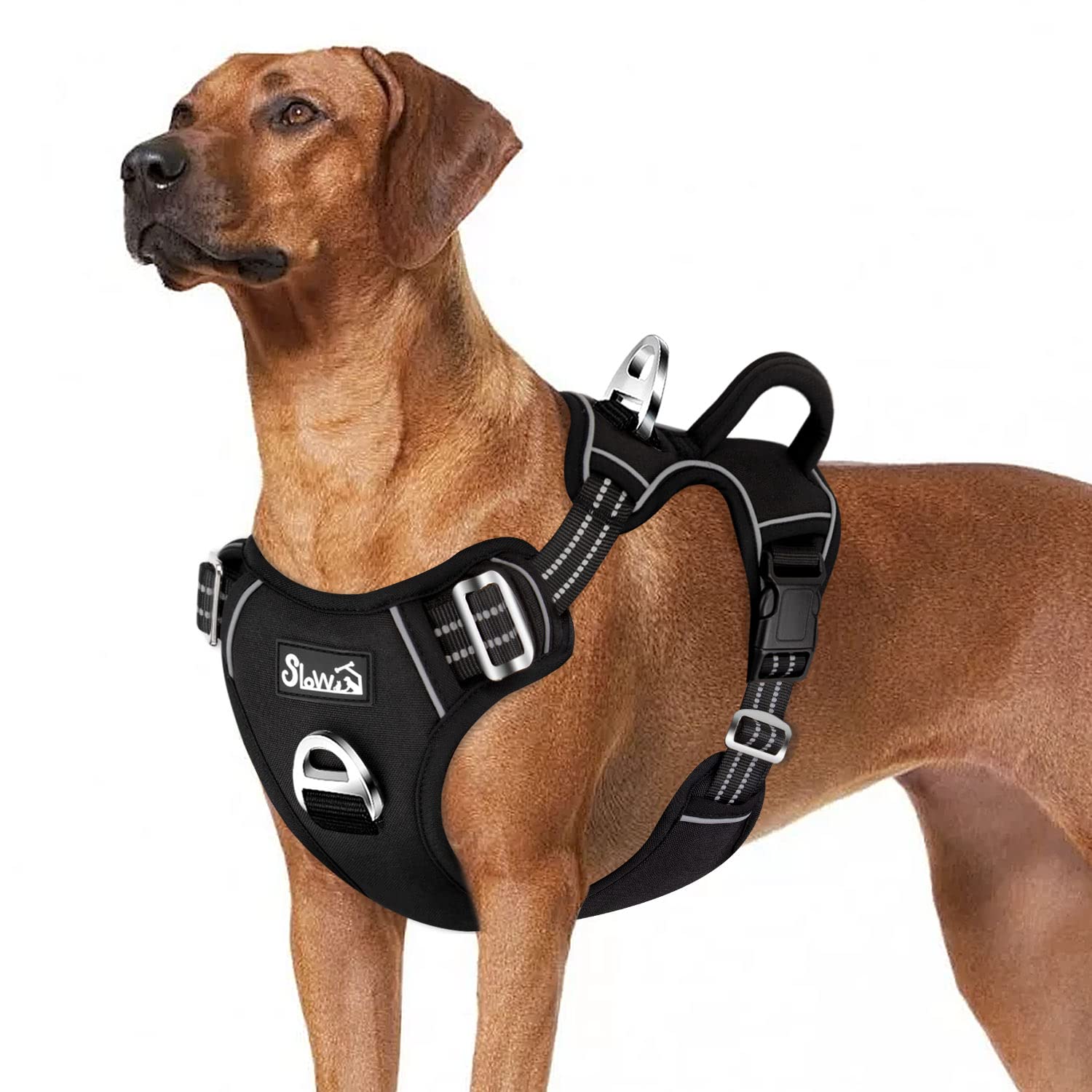 Eyein Dog Harness Large Dog, Anti Pull Adjustable Heavy Duty Pet Vest Harness with 2 Clips, Easy Control Escape Proof with Soft Padded Handle Reflective for Outdoor Training Walking, XL