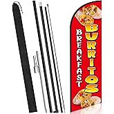 HunnmingRe 15 ft Breakfast Burritos Feather Flag Kit Breakfast Burritos Sign Mexican Food Swooper Flag Banner with Aluminum Flagpole Ground Spike for Business Advertising Market Restaurant Store Fairs