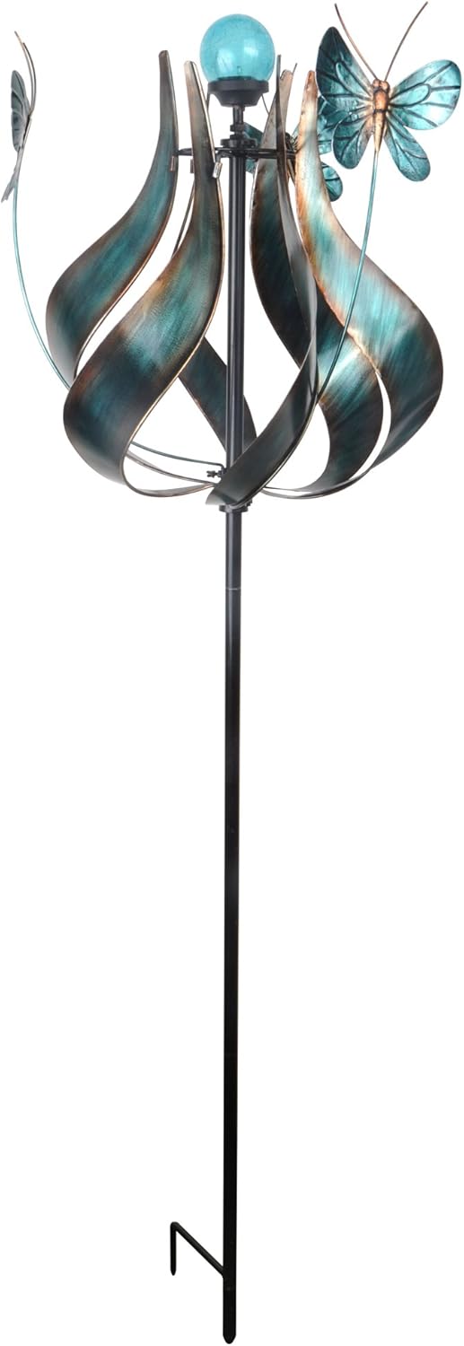 Peaktop Outdoor Kinetic Solar Light Wind Spinner Windmill, 73" Height, Teal: Furniture & Decor