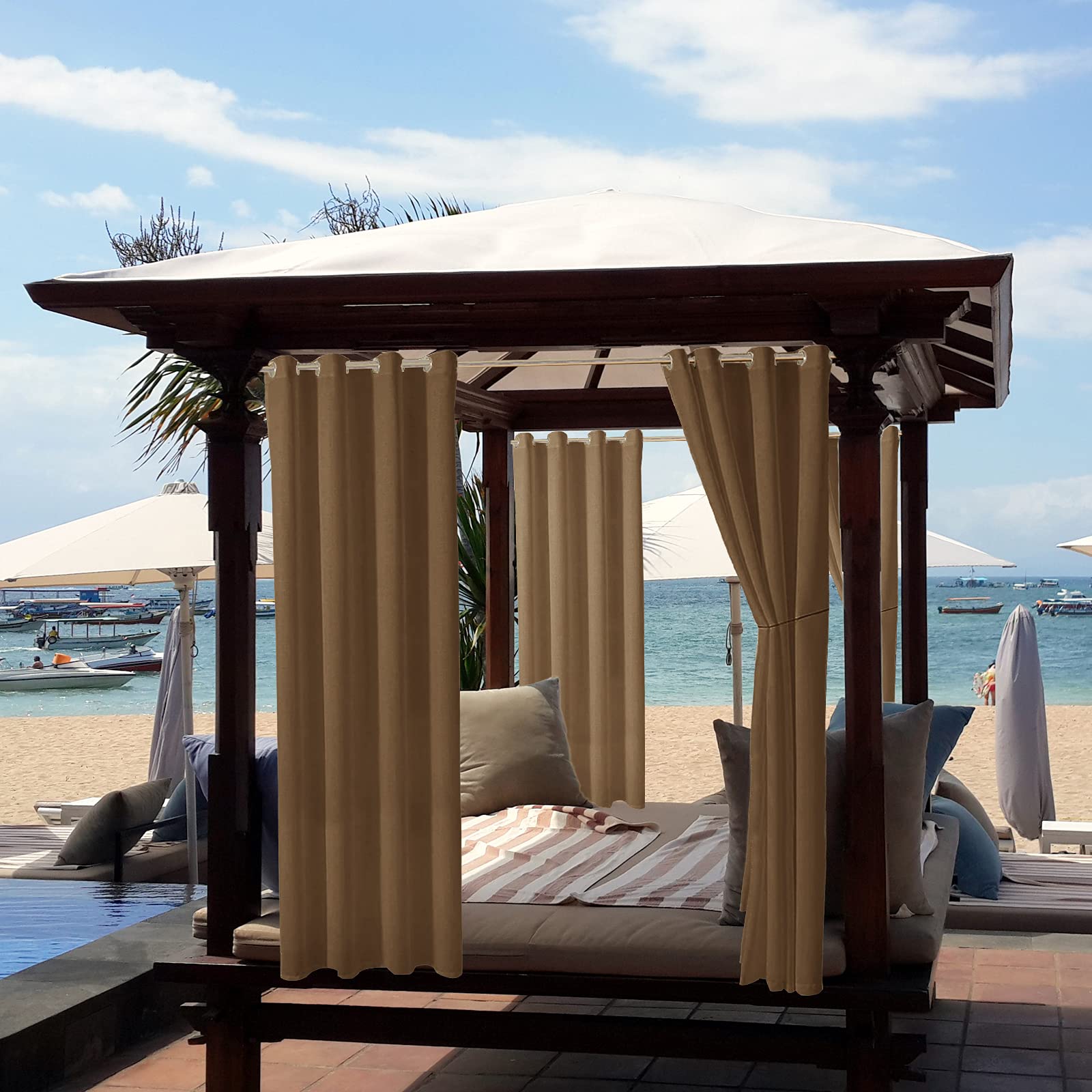 LiveGo Outdoor Patio Curtain, Blackout Waterproof Curtain, Thermal Insulated Outdoor Garden Curtain for Porch/Pergola/Yard/Sliding Door/Arbor (1 Panels, 52" W x 108" L, Coffee)