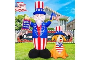 MT MENGTONG 7 FT Height Patriotic Independence Day 4th of July Inflatables Outdoor Decorations Uncle Sam with Dog Fourth of July Blow Up Yard Decorations Built-in LEDs Party Garden Lawn Decor