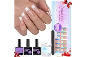 BTArtboxnails Soft Gel Nail Tips and Gel Glue Kit - French Tip Press on Nails Long Square XCOATTIPS Gel Nail Kit , Include Gel Glue, Builder Gel, Top Coat, Nail Lamp Nail Extension Kit
