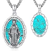 LOOVE S925 Sterling Silver Miraculous Medal Necklace for Women Men Catholic Virgin Mary Charm Pendant Necklace Blessed Mother Pendant Christian Jewelry