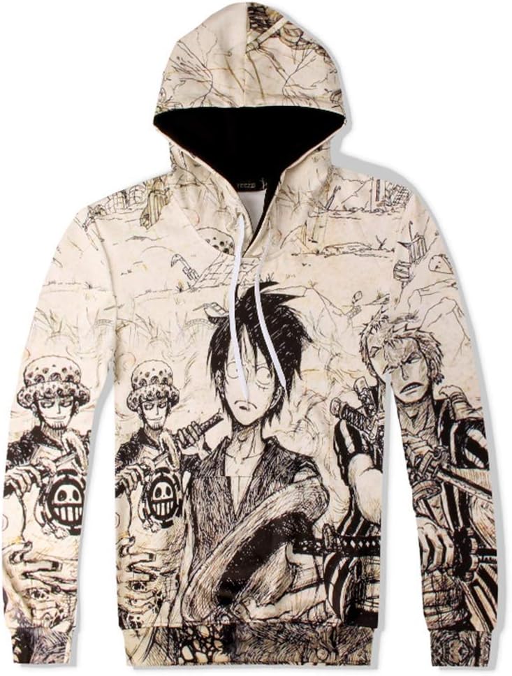 Men's Hoodie Anime One Piece Luffy Printing Hoodies Elastic Waist Pants Guardian