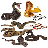 UANDME 8pcs Fake Snakes Toy Figurines Realistic Fake Snake Prank Rubber Snake Props Scary Snake Toy Scare Birds, Cobra Snake, Boa Constrictor, Coral Snake, Rattlesnake Wild Life Figures