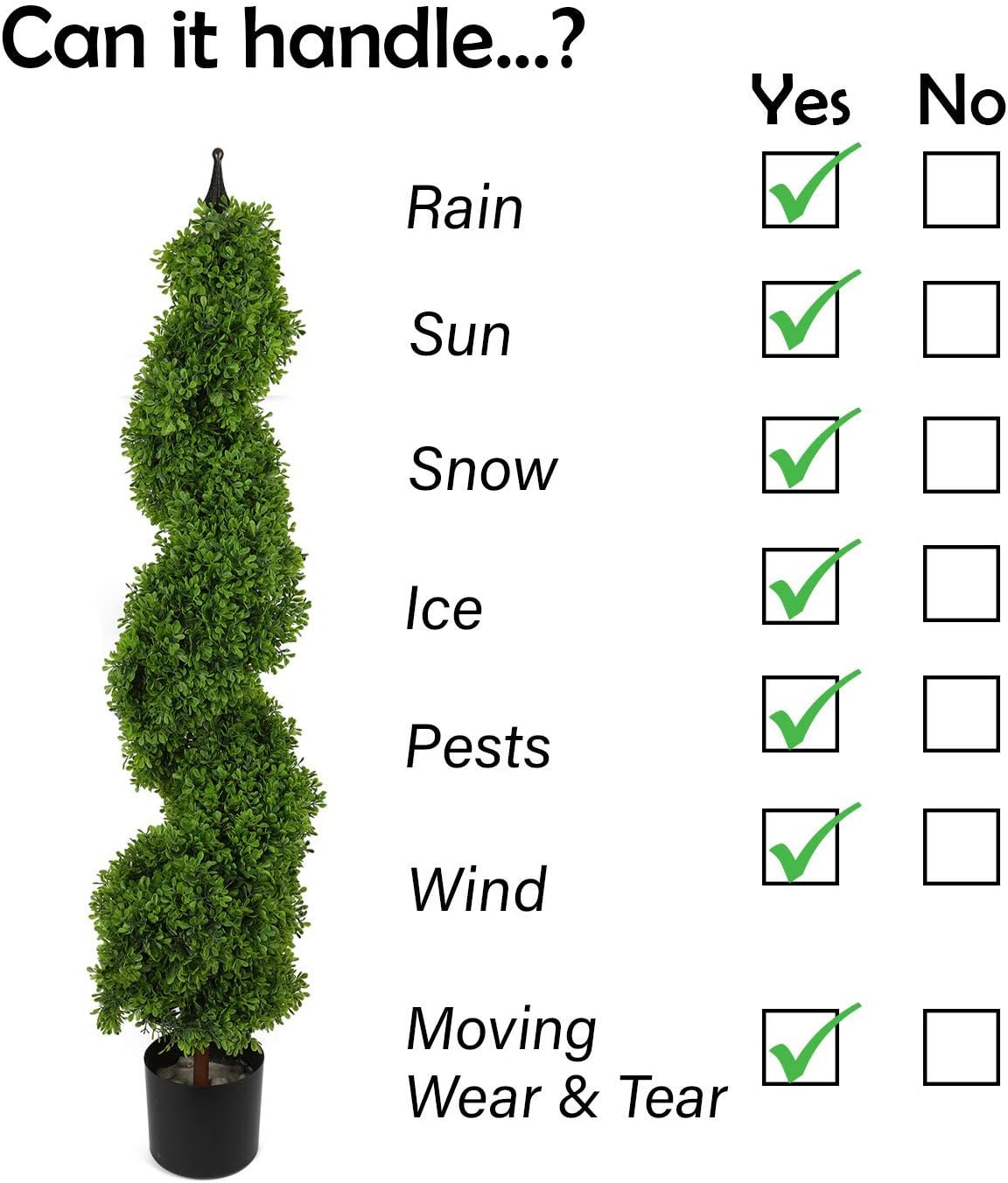 Houseables Artificial Boxwood Topiary, Fake Spiral Trees, 2 Pack, 4’, Plastic Plants, Outdoor Porch Décor, Faux Potted Bushes, Indoor Ornamental Tree, with Finial, for Front Door, Tall Entryway Shrubs -
