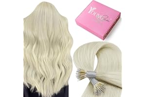 YoungSee 16inch Nano Ring Hair Extensions Platinum Blonde No Glue Nano Beads Hair Extensions Real Human Hair for Women Nanos 