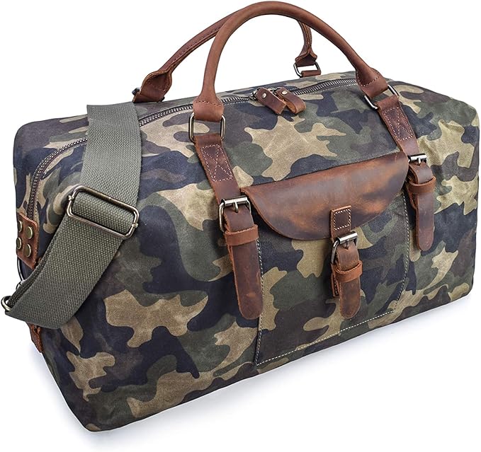 camo leather duffle bag