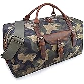 Oversized Travel Duffel Bag Waterproof Canvas Genuine Leather Weekend bag Weekender Overnight Carryon Hand Bag Camo