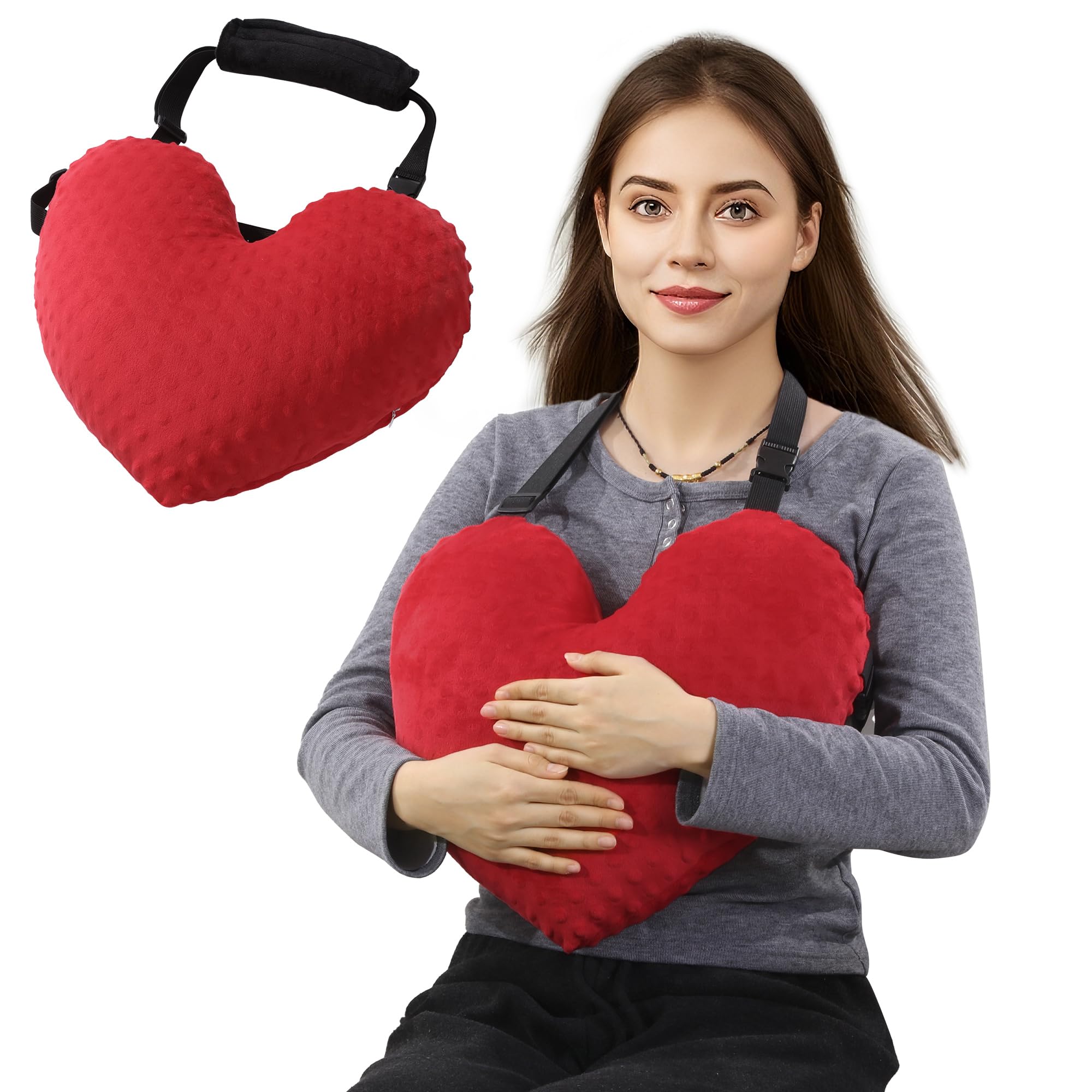 Photo 1 of BALAPET Adjustable Heart Shape Pillow for After Heart Surgery, Soft Plush Open Heart Surgery Pillow for Heart Surgery Recovery, Chest Pillow with 2 Fixed Straps for After Heart Surgery Gifts(Red)