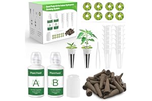 AMBGROW 51Pcs Hydroponic Pods Kit：Supplies for Aerogarden Pods,12 Grow Sponges,12 Grow Baskets,12 Pod Labels,12 Grow Domes,with 200ml Plant Food Nutrient,1 Tweezers - Hydroponics Supplies for Most Brand
